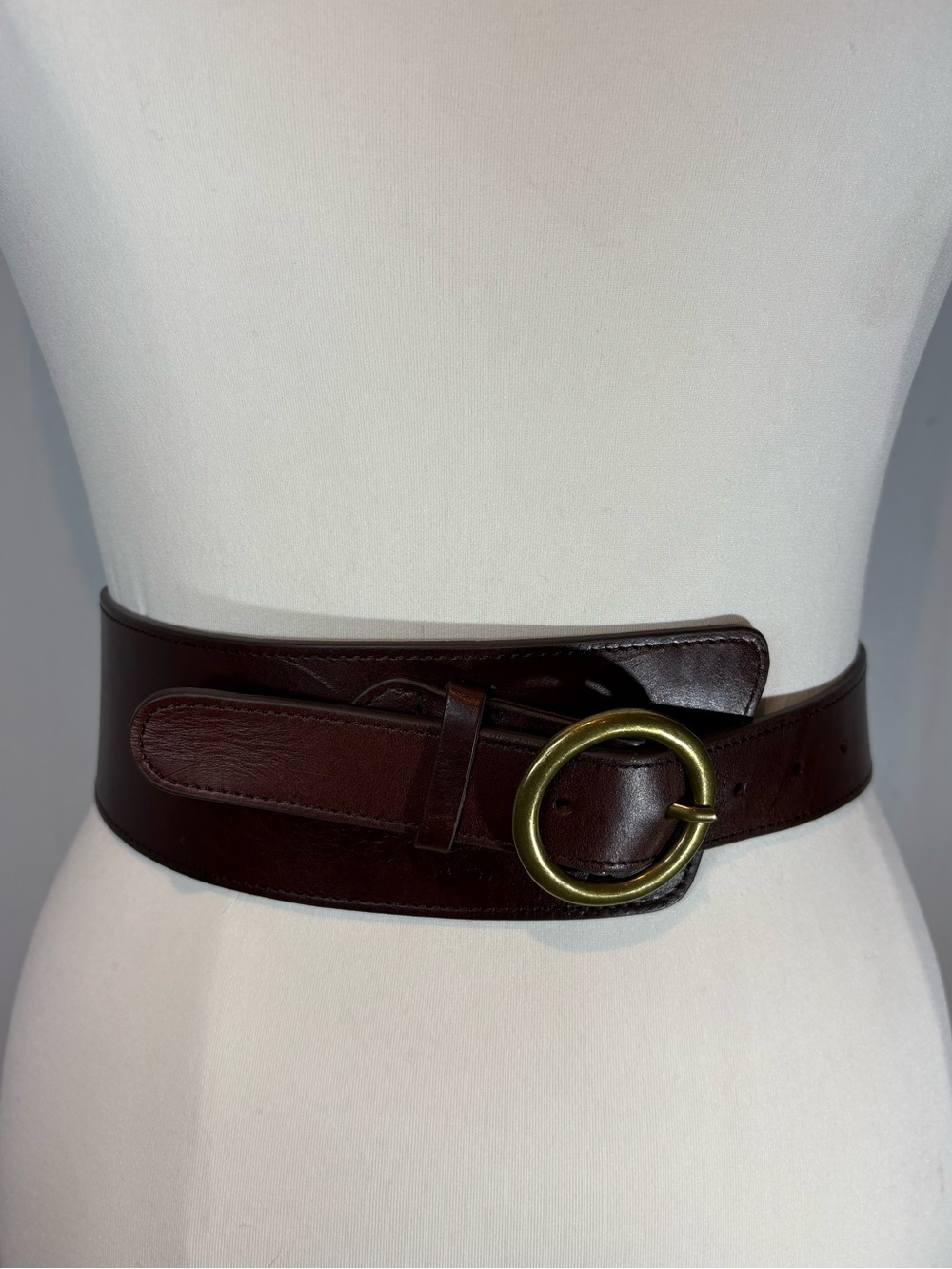 Banana Republic Dark Brown Genuine Leather Wide Waist Belt Round Buckle small
